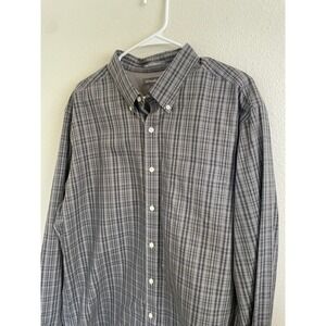 Eddie Bauer Mens TXL Wrinkle Free Classic Fit Plaid Button Down Long Sleeve Gray